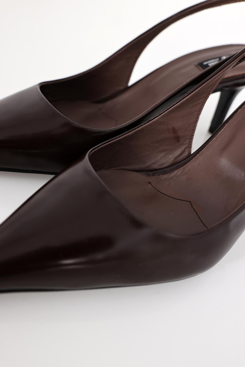 Kahverengi Sivri Burun Slingback 25149