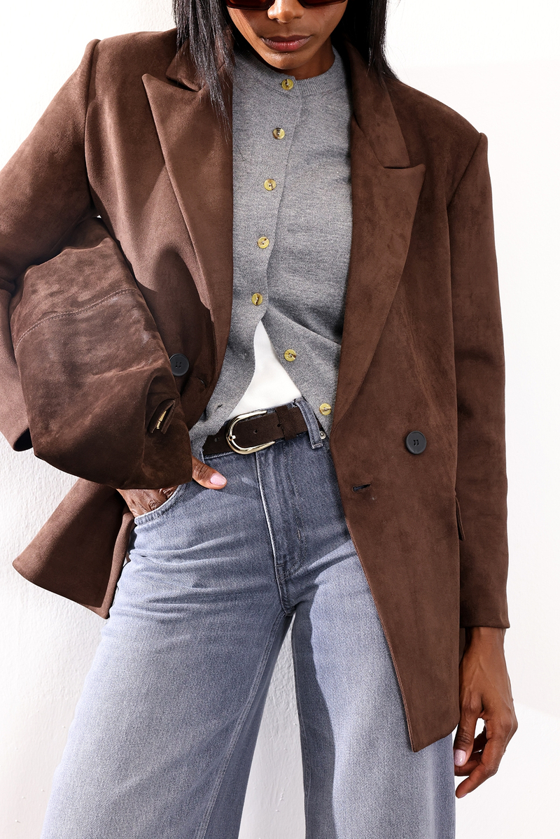 Kahverengi Süet Blazer Ceket 02064