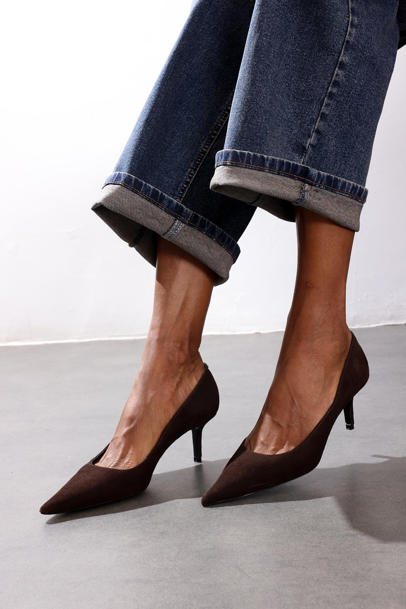 Kahverengi Süet Klasik Stiletto 25445