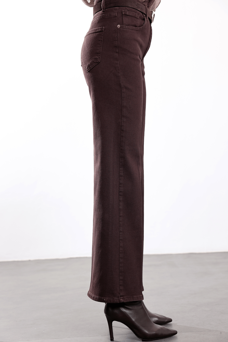 Kahverengi Yüksek Bel Wide Leg Jean 