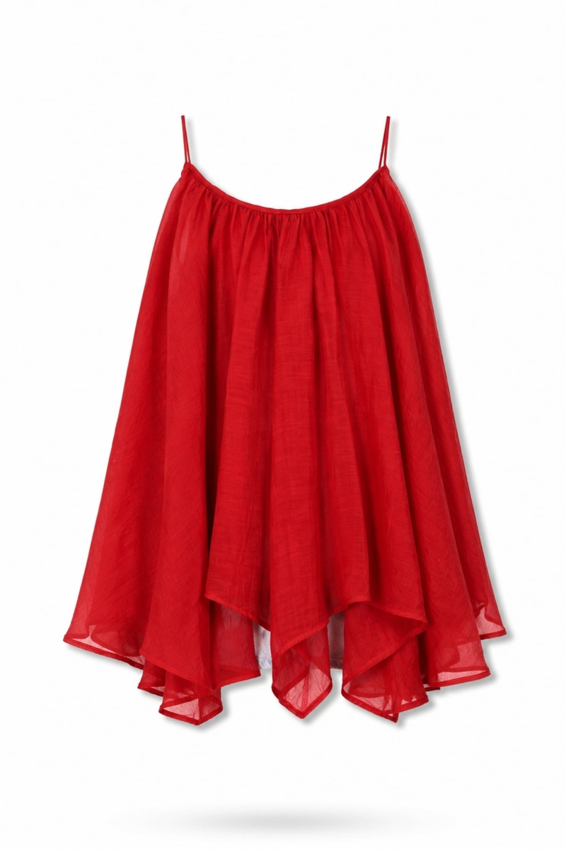 Kırmızı Askılı Pileli Bluz 5090