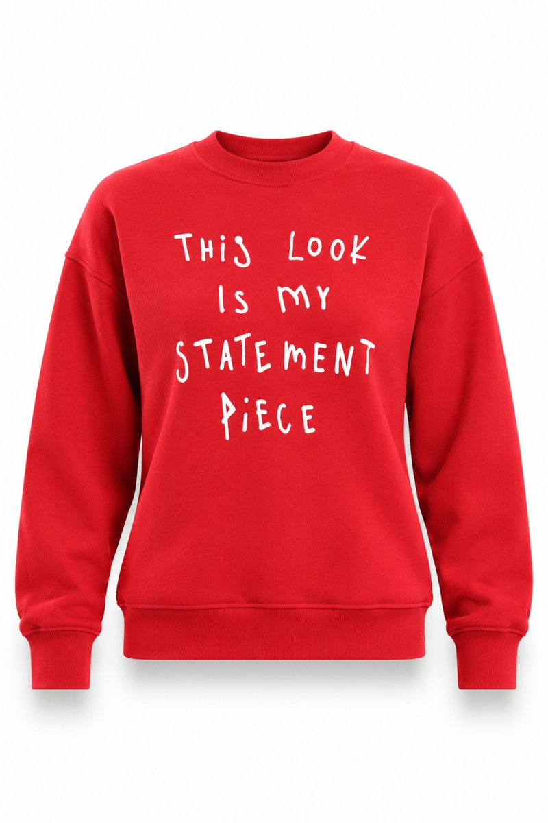 Kırmızı Bisiklet Yaka Yazılı Sweatshirt 955