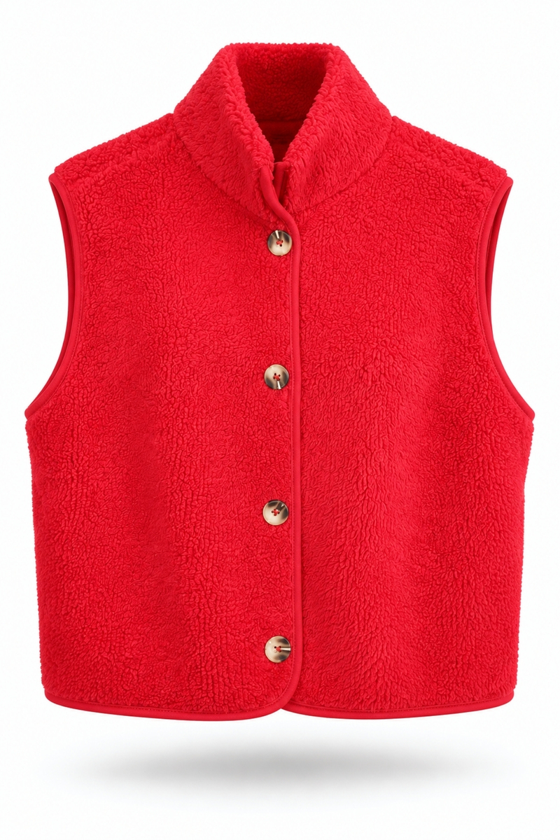 Kırmızı Dik Yaka Peluş Yelek 23241