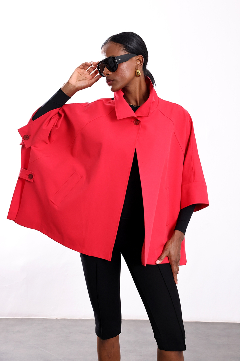 Kırmızı Oversize Kısa Trençkot 87159