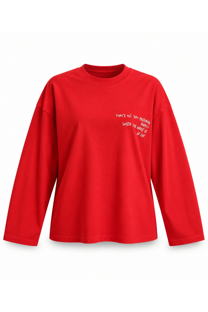 Kırmızı Yazı Baskılı Sweatshirt 4853