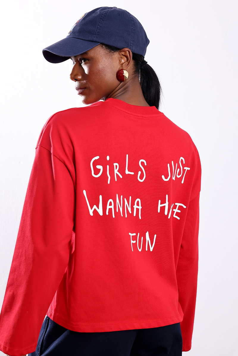 Kırmızı Yazı Baskılı Sweatshirt 4853