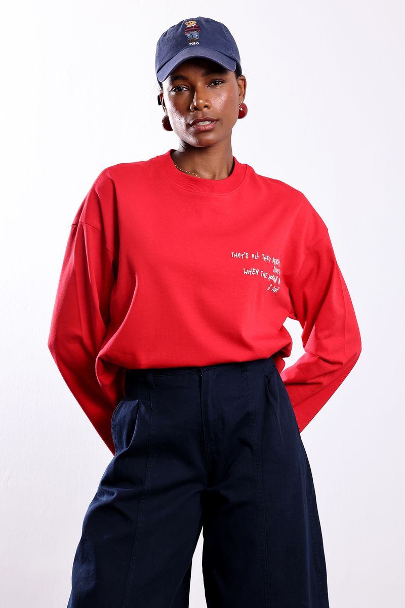Kırmızı Yazı Baskılı Sweatshirt 4853