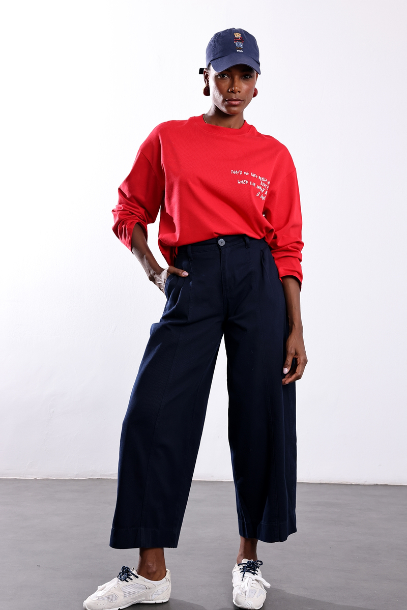 Kırmızı Yazı Baskılı Sweatshirt 4853