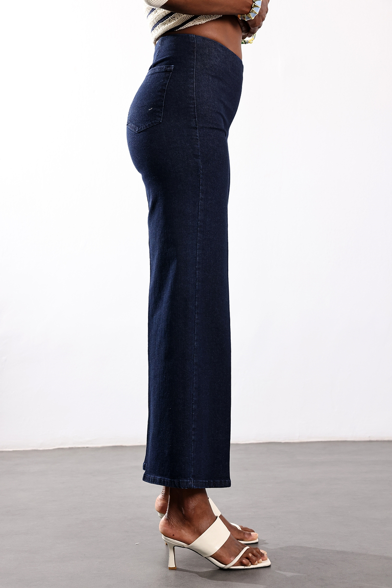 Koyu Lacivert Beli Lastikli Düz Kesim Jean 761