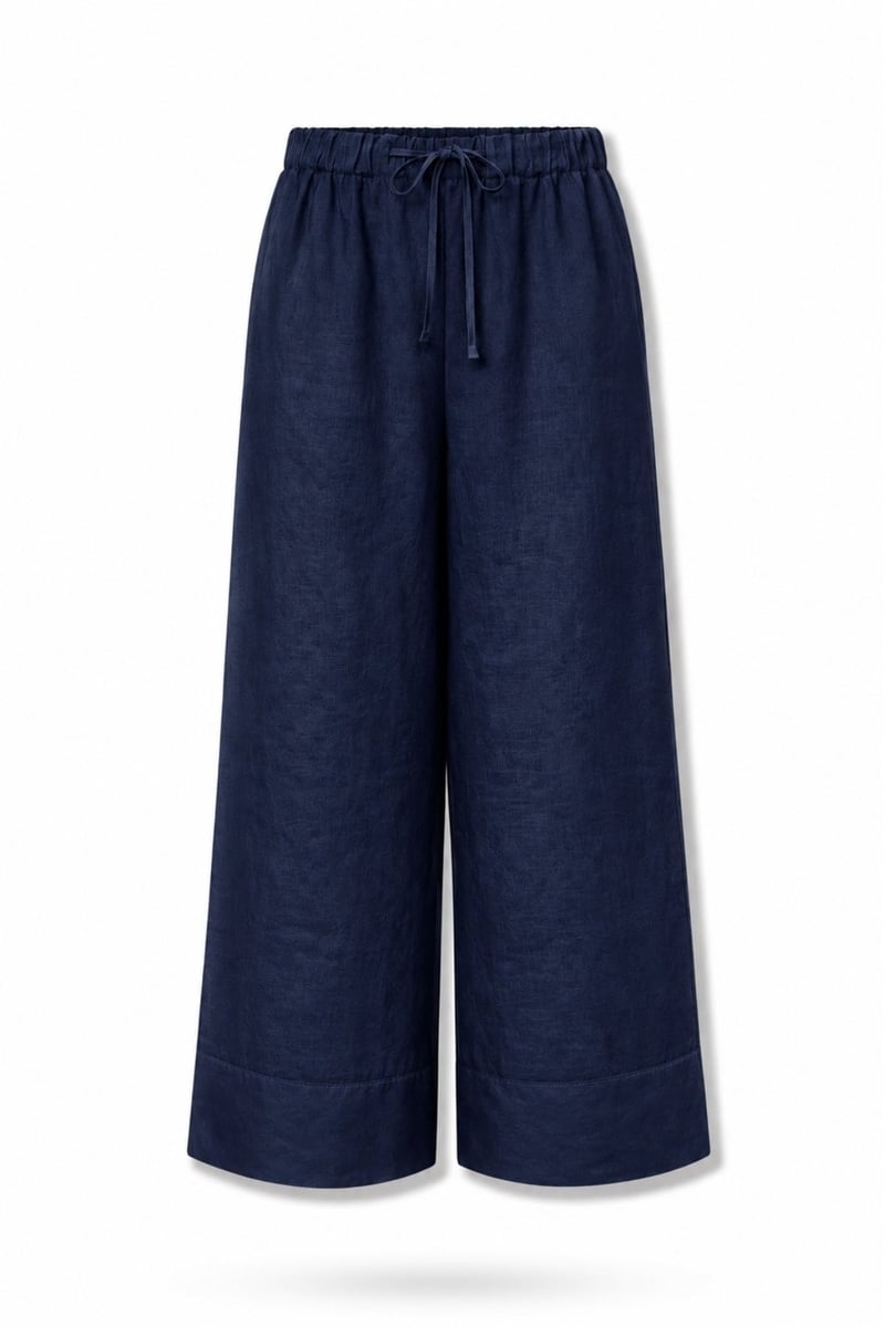 Lacivert %100 Keten Lino Pantolon 
