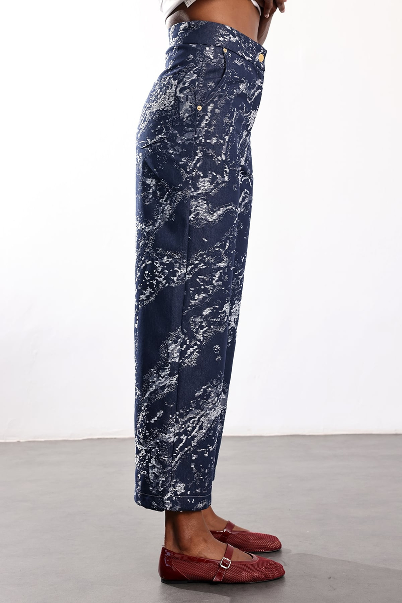 Lacivert Desenli Düz Kesim Pantolon 30768