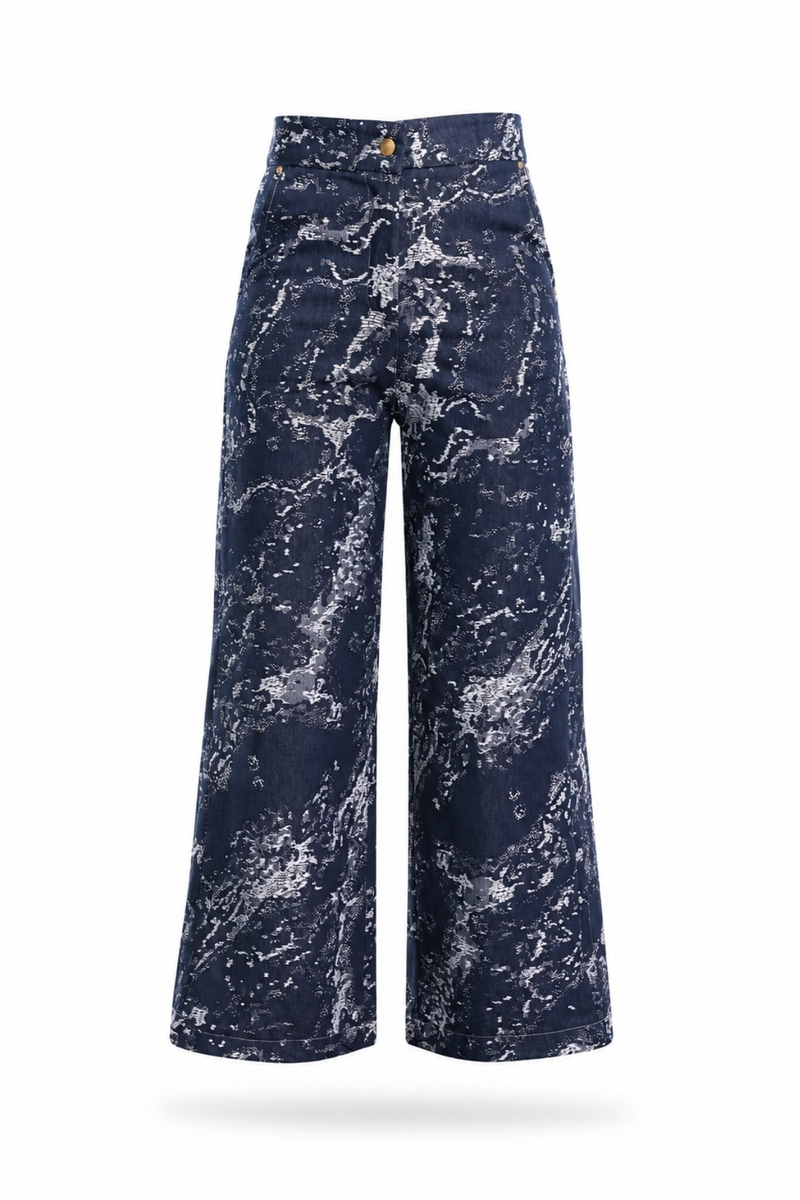 Lacivert Desenli Düz Kesim Pantolon 30768