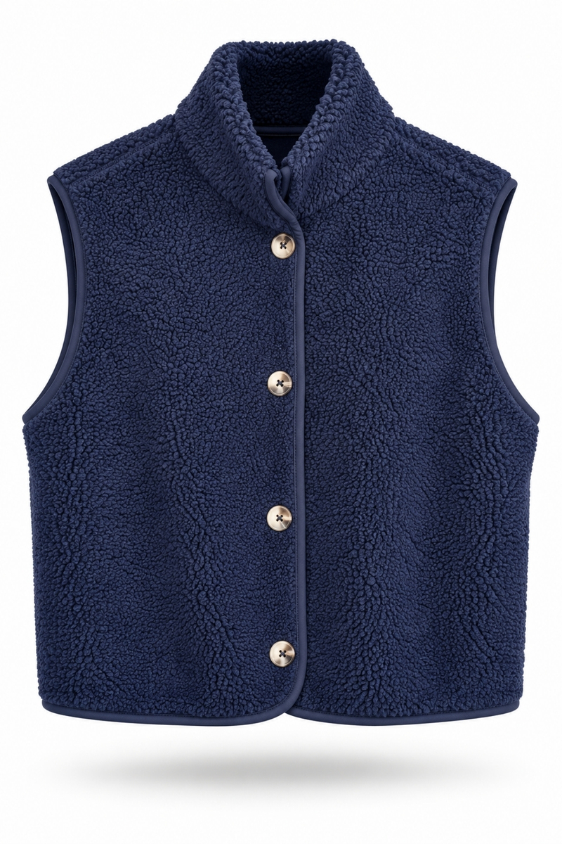Lacivert Dik Yaka Peluş Yelek 23241