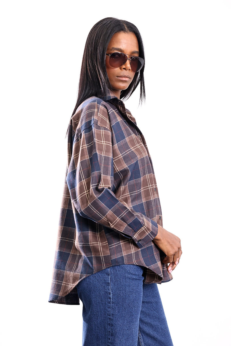 Lacivert Ekose Desen Oversize Gömlek 6648