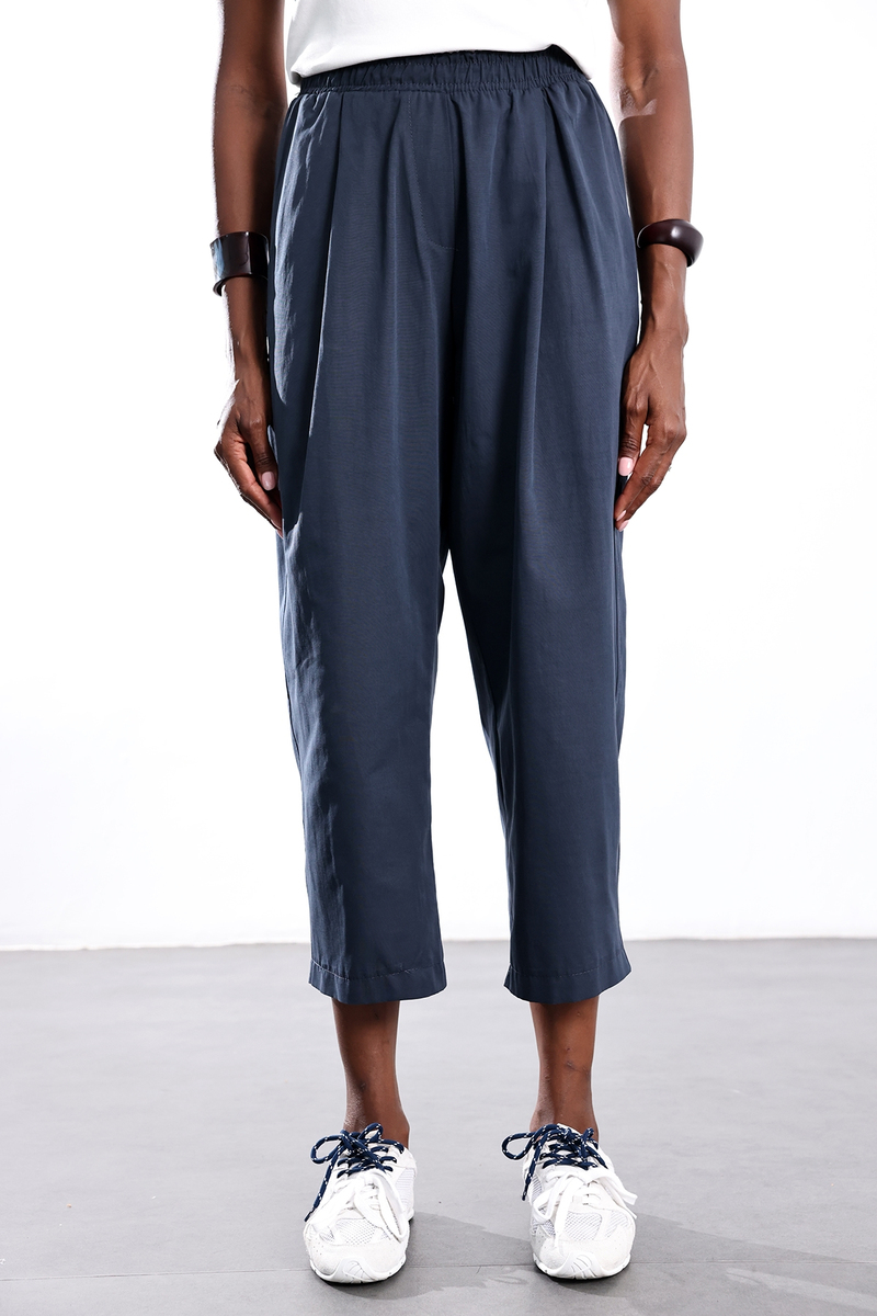 Lacivert Kali Poplin Barrel Pantolon 