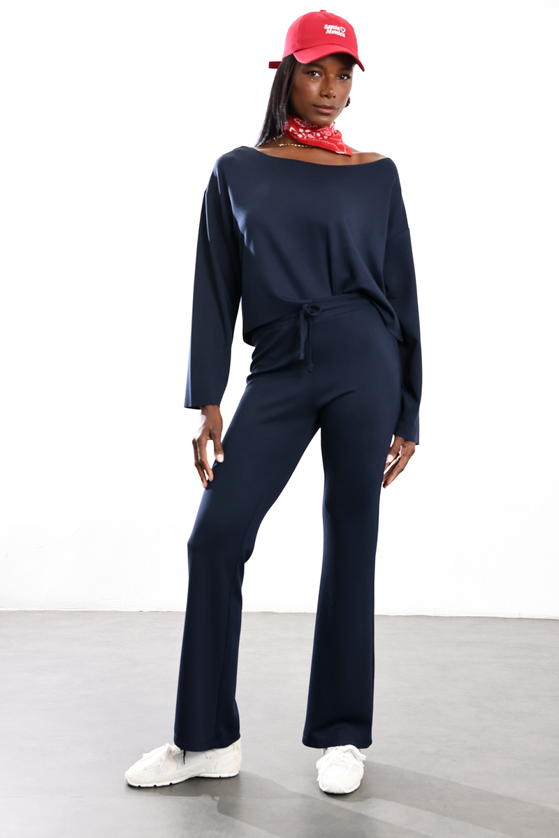 Lacivert Kayık Yaka Bluz Pantolon Takım 12281