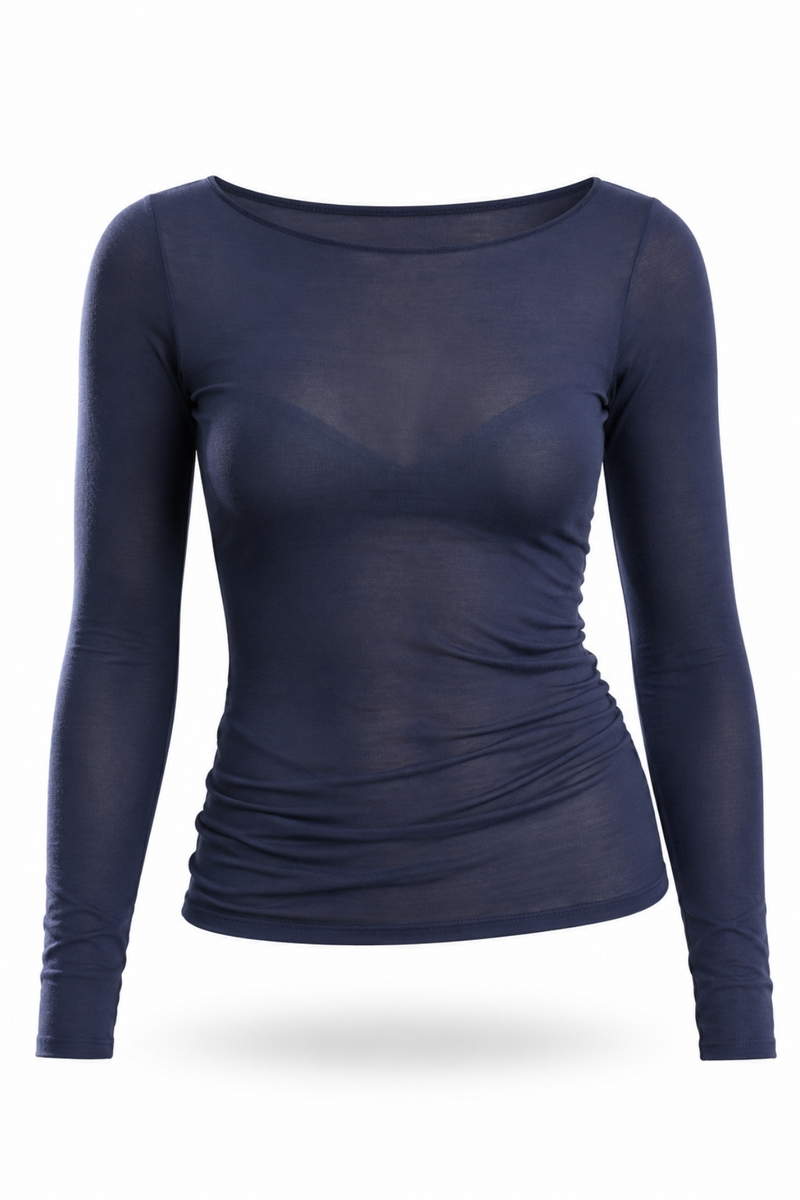 Lacivert Kayık Yaka Transparan Bluz 25187