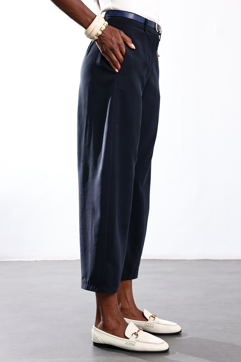 Lacivert Kemerli Barrel Kesim Pantolon 444