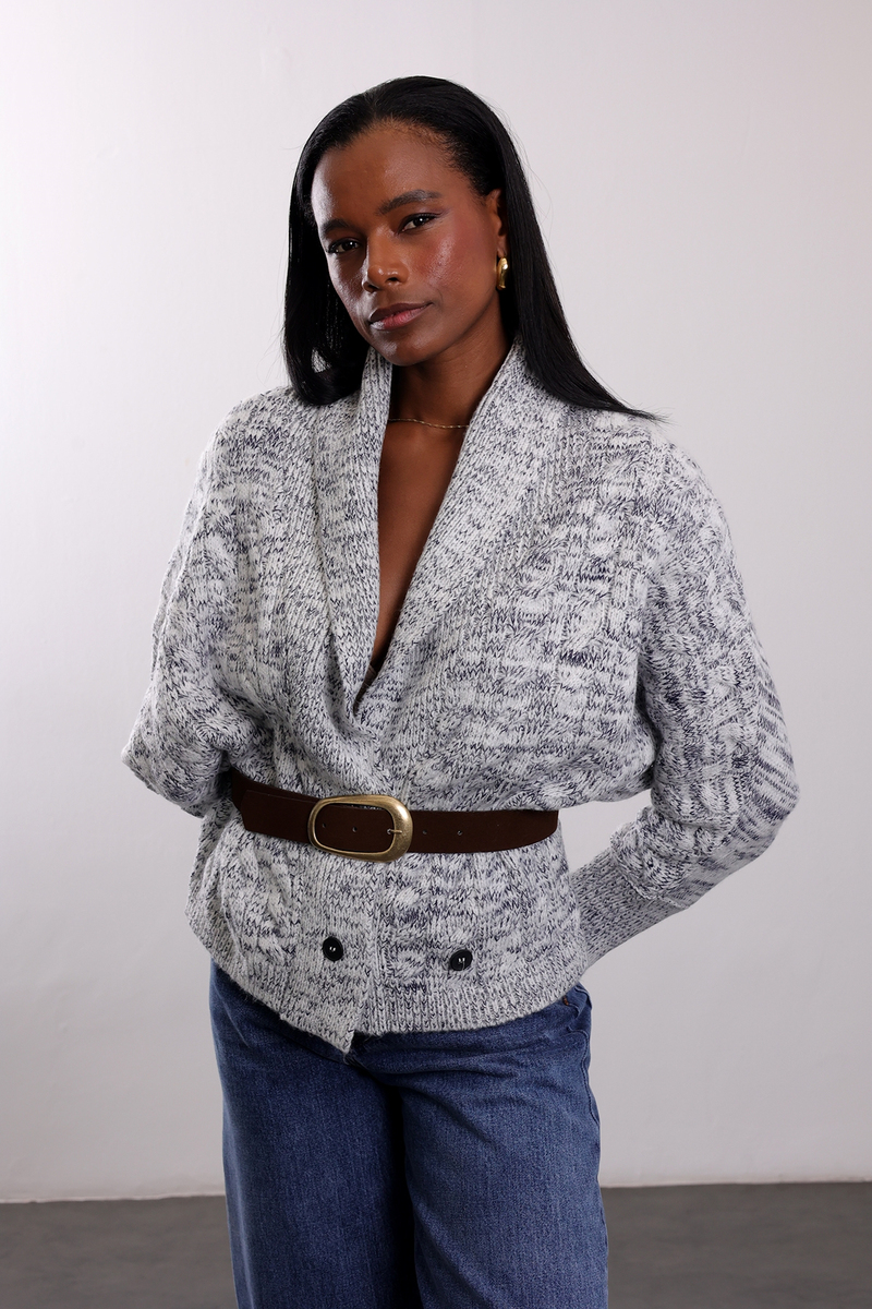 Lacivert Kemerli Oversize Triko Hırka 2729