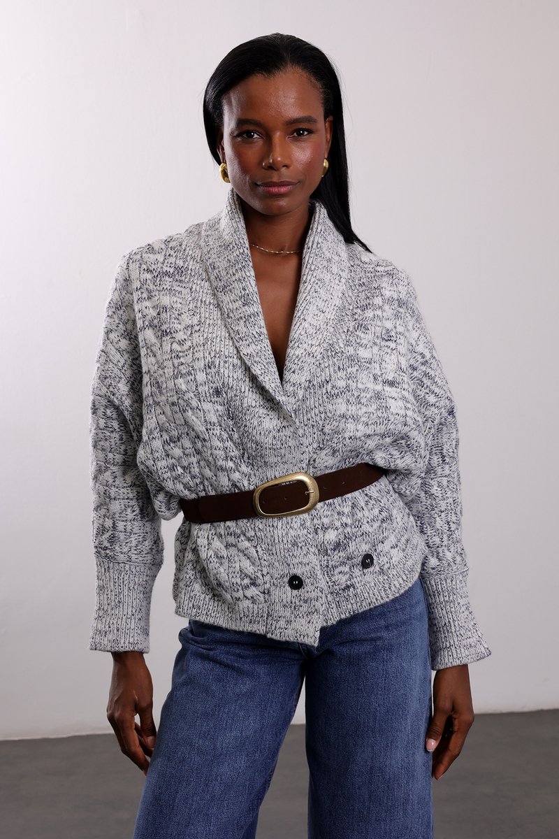 Lacivert Kemerli Oversize Triko Hırka 2729