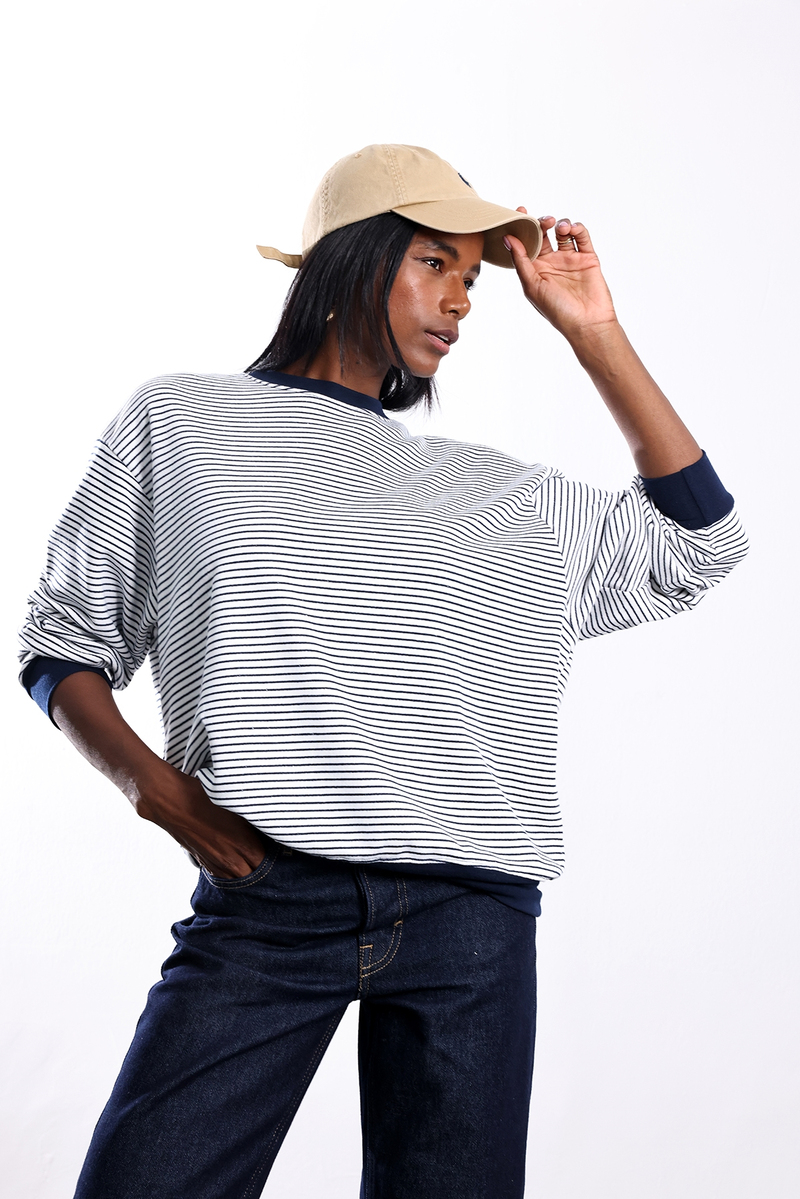 Lacivert Oversize Çizgili Sweatshirt 27368