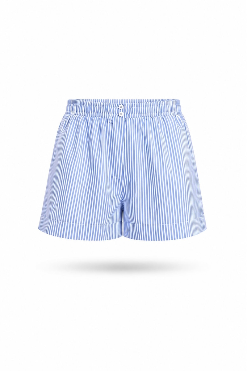 Mavi Çizgili Poplin Şort 0179