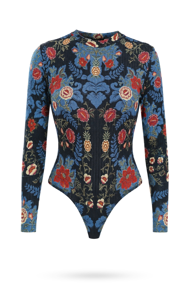 Mavi Desenli Bodysuit 