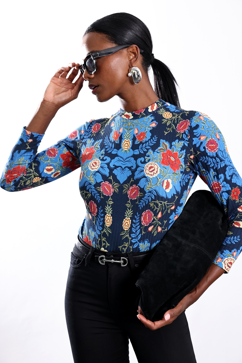 Mavi Desenli Bodysuit 