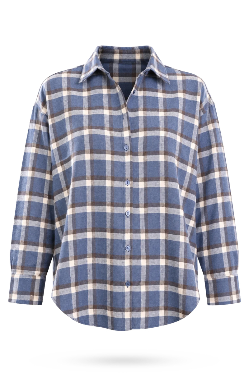 Mavi Ekose Desen Oversize Gömlek 6648