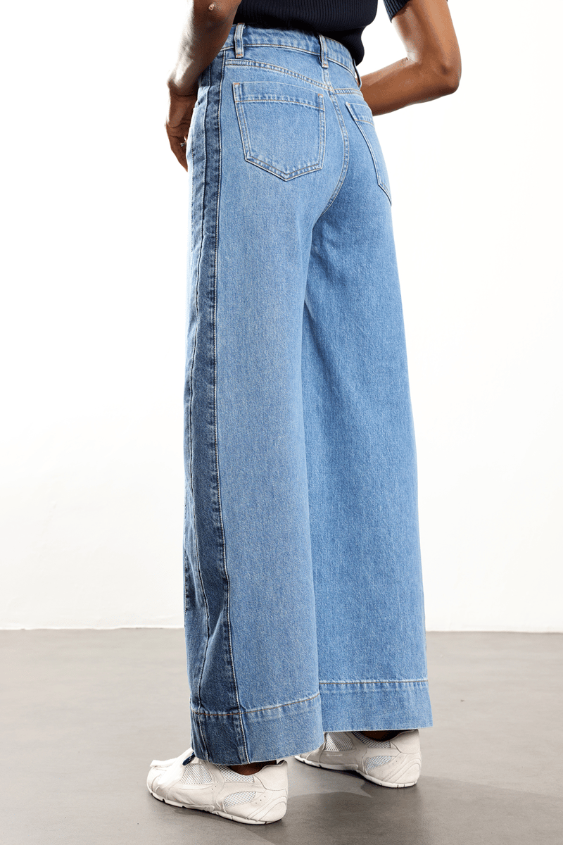 Mavi Kontrast Geniş Paçalı Jean 