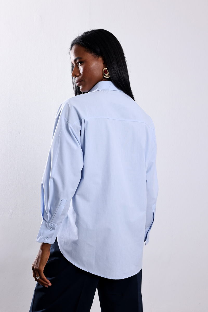 Mavi Oversize Poplin Gömlek 8008