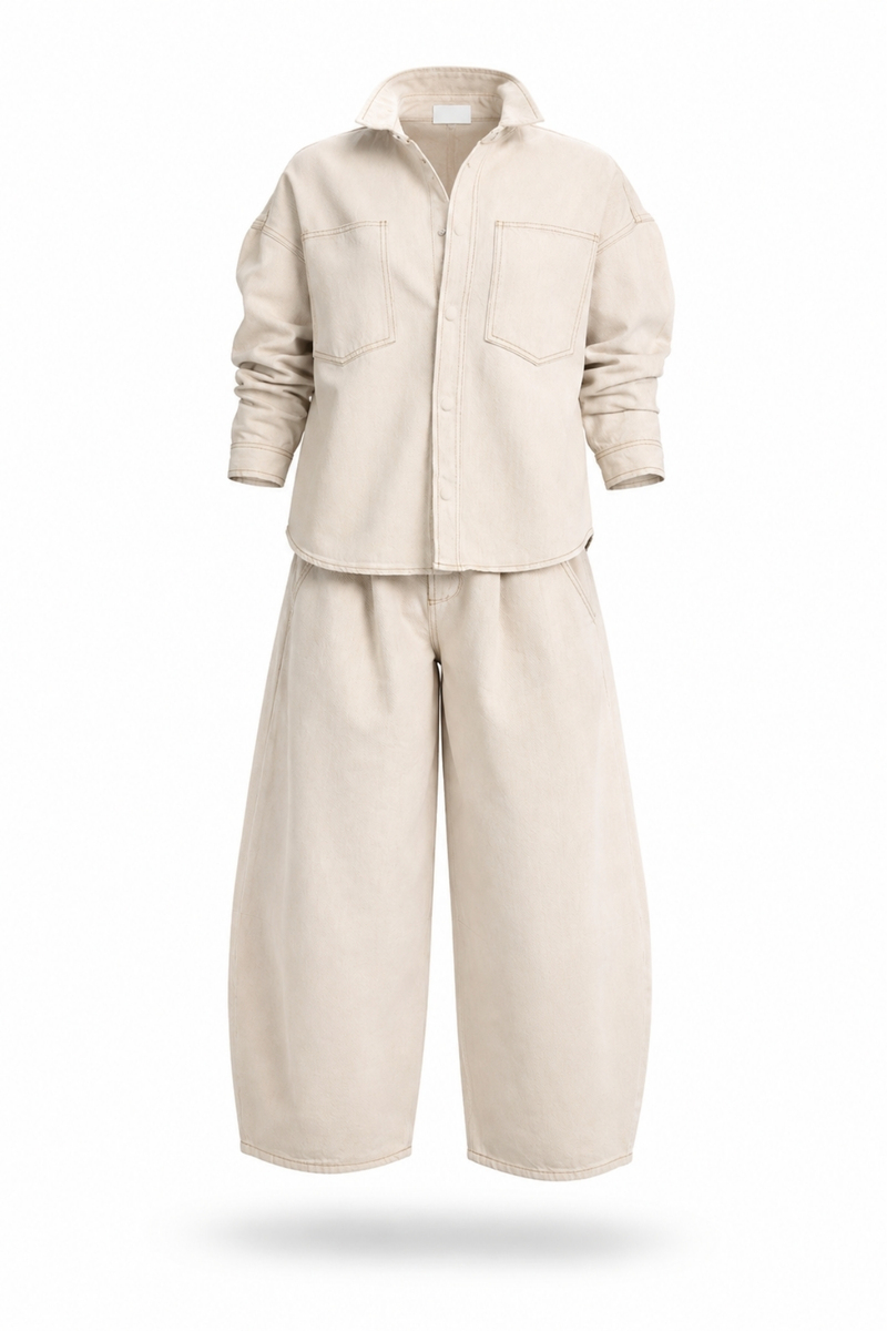 Naturel Gömlek Pantolon Denim Takım 