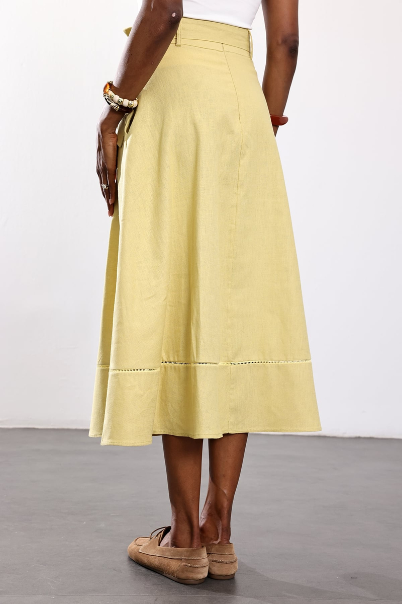 Olive Kemerli Midi Etek 2026