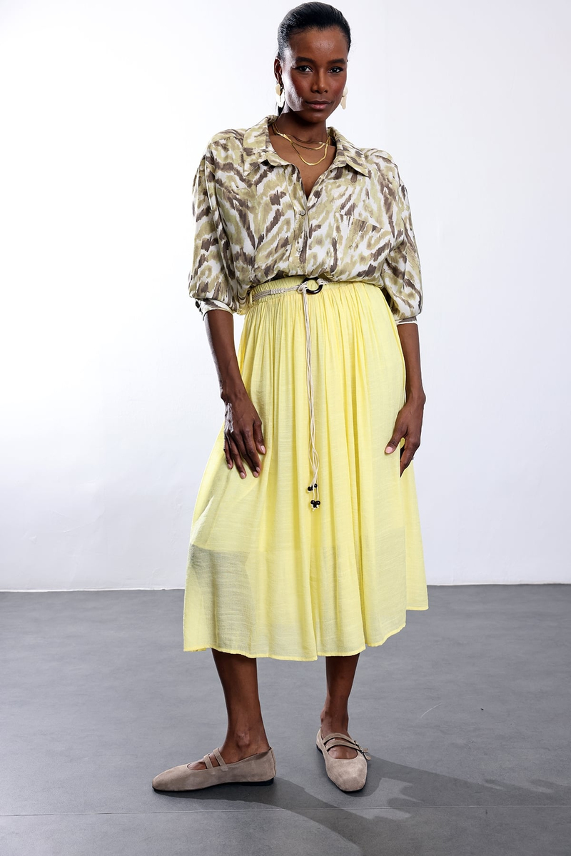 Sarı Kemerli Piliseli Etek 39034