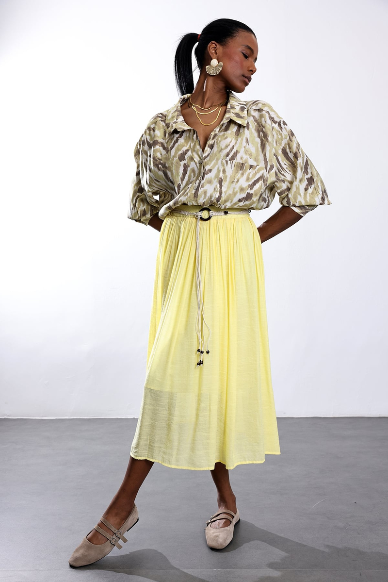 Sarı Kemerli Piliseli Etek 39034