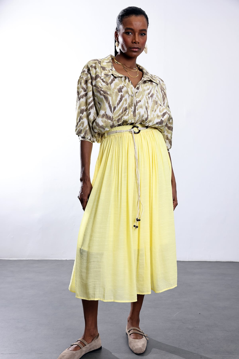 Sarı Kemerli Piliseli Etek 39034