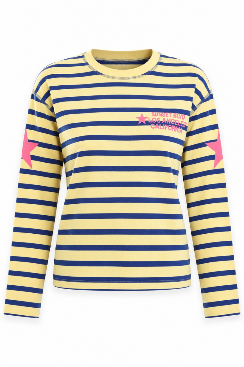 Sarı Los Angeles Baskılı Çizgili İnce Sweatshirt 4623