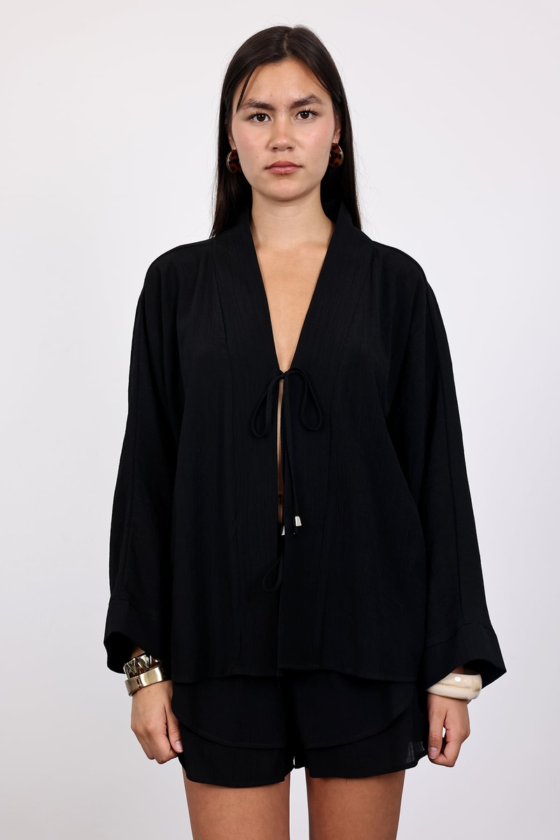 Siyah Bağlama Detaylı Kimono 265223