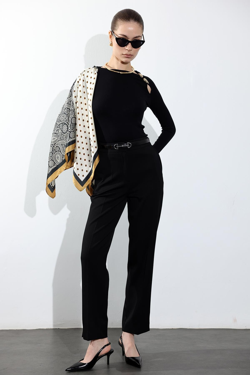 Siyah Beli Lastikli Cigarette Pantolon 00191