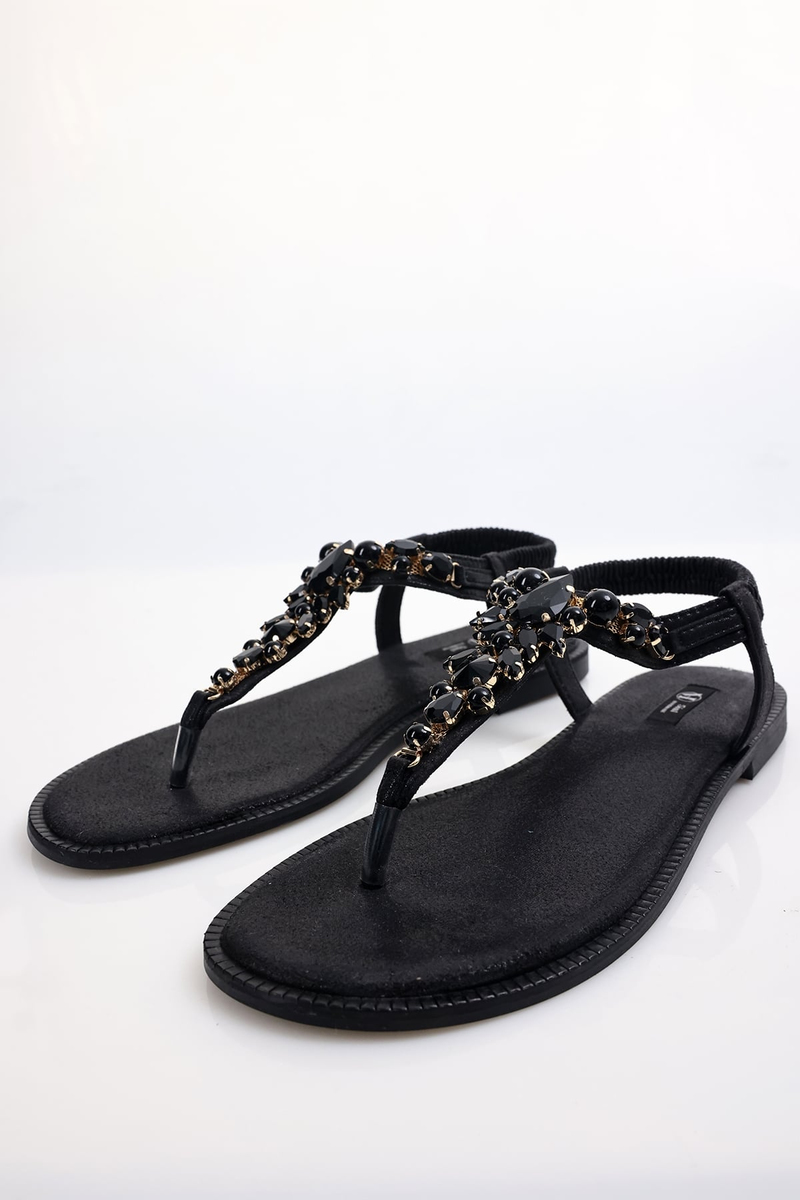 Siyah Cam Taşlı Sandalet 214