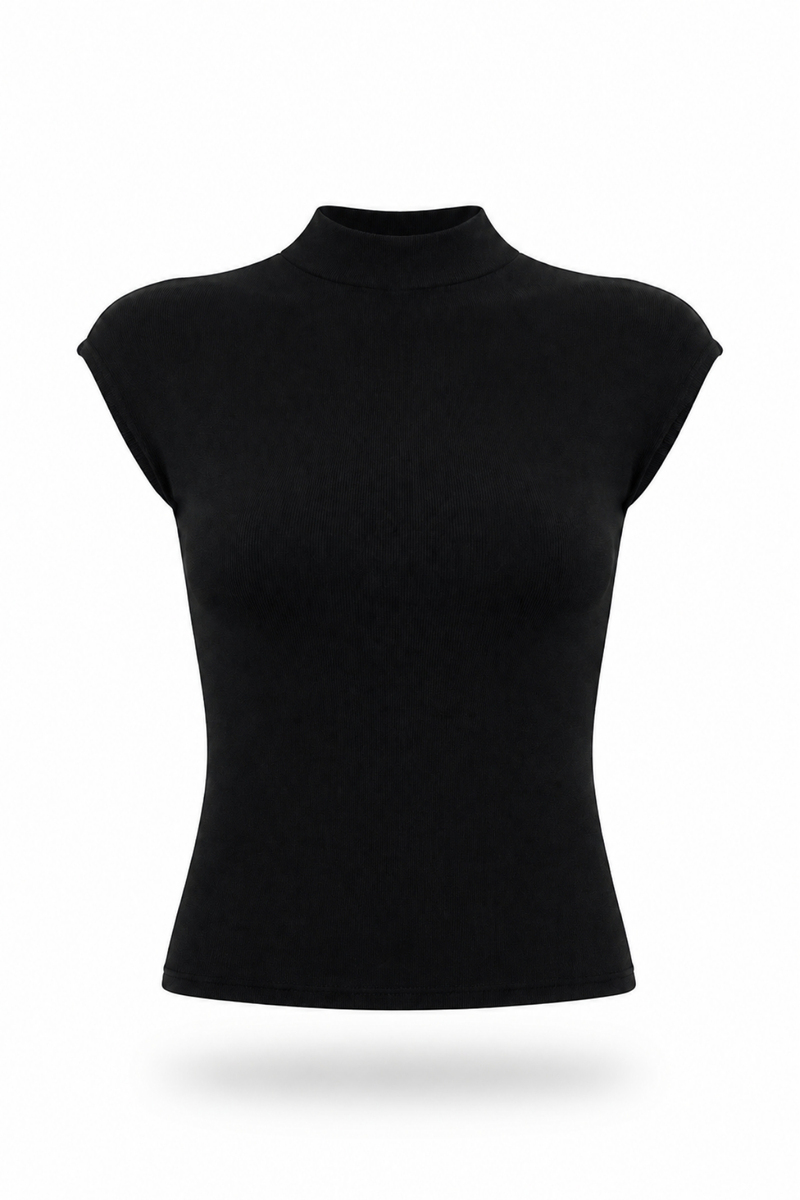 Siyah Dik Yaka Basic Tişört 11040