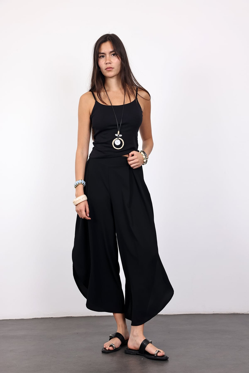 Siyah Geniş Paça Pantolon 03070