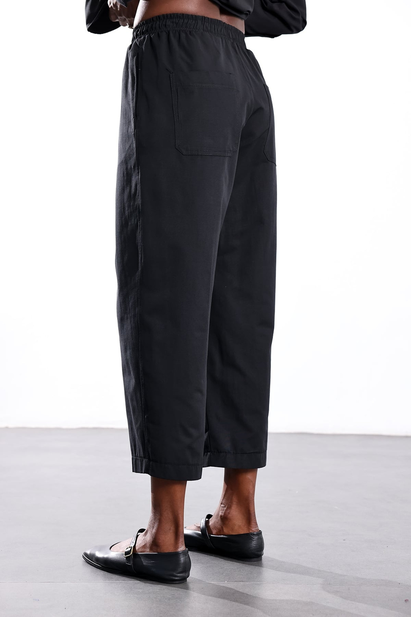 Siyah Kali Poplin Barrel Pantolon 