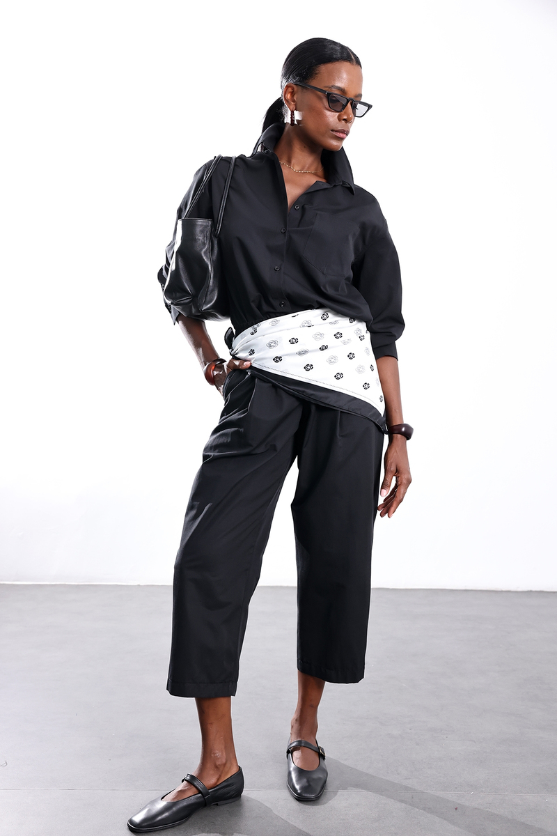 Siyah Kali Poplin Barrel Pantolon 