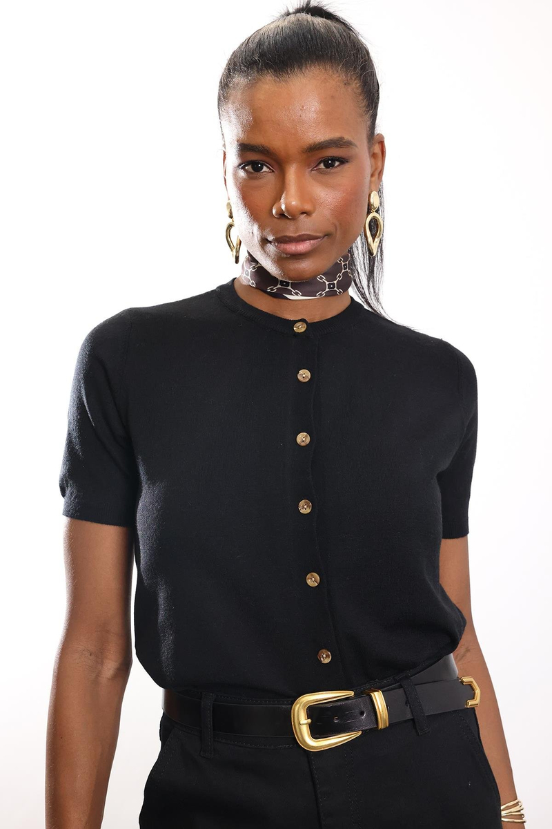 Siyah Kısa Kollu Triko Hırka 