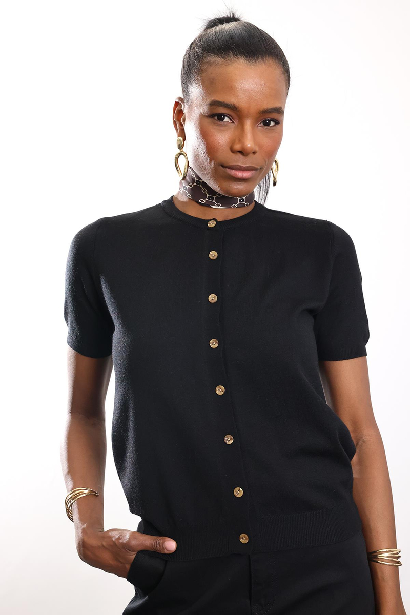 Siyah Kısa Kollu Triko Hırka 