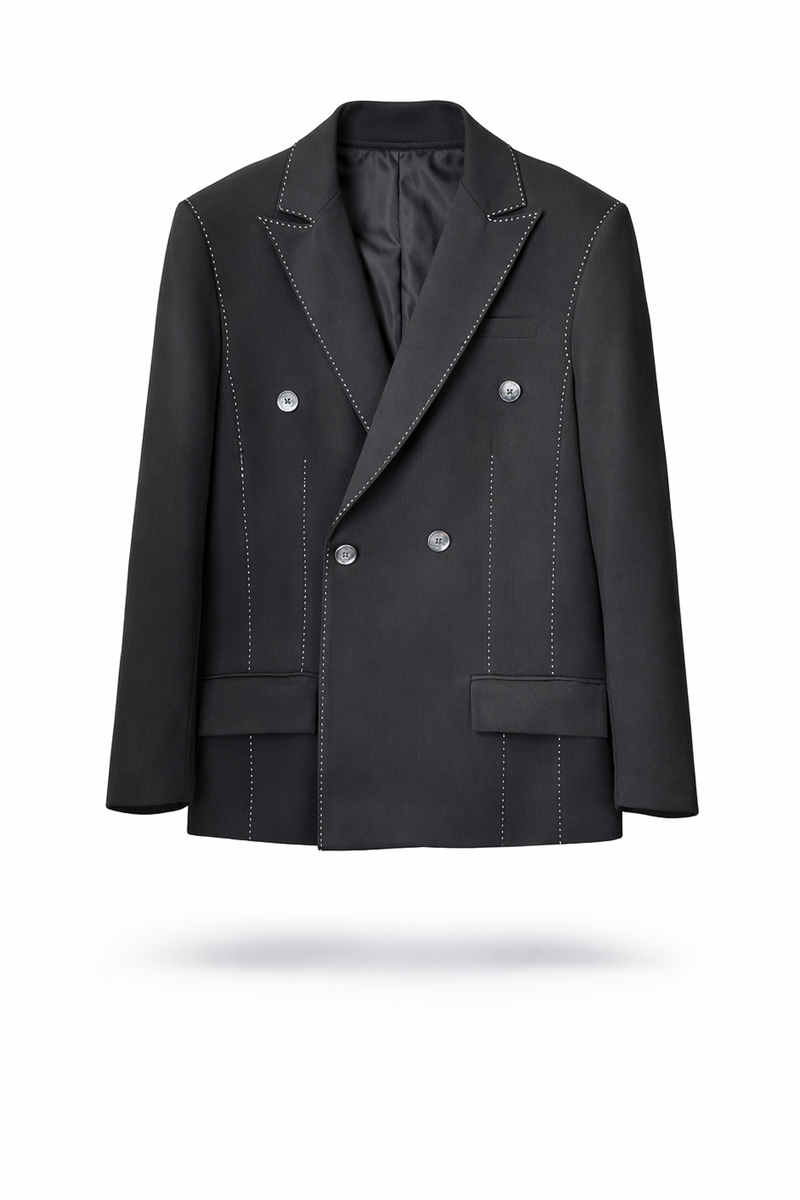 Siyah Kontrast Dikişli Oversize Ceket 9713