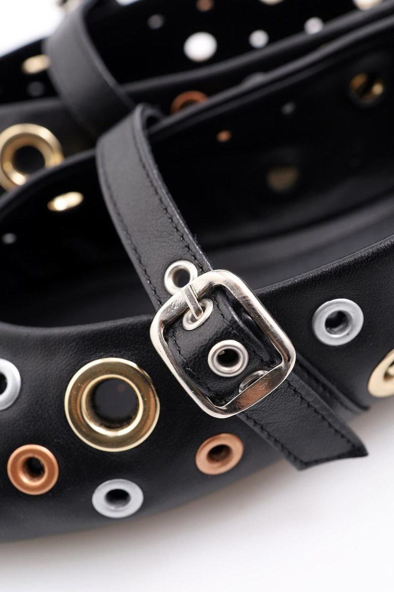 Siyah Kuş Gözlü Deri Babet 23638