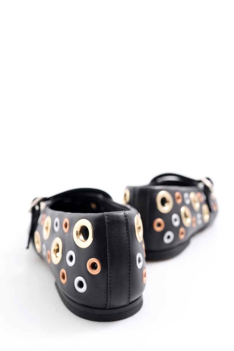 Siyah Kuş Gözlü Deri Babet 23638