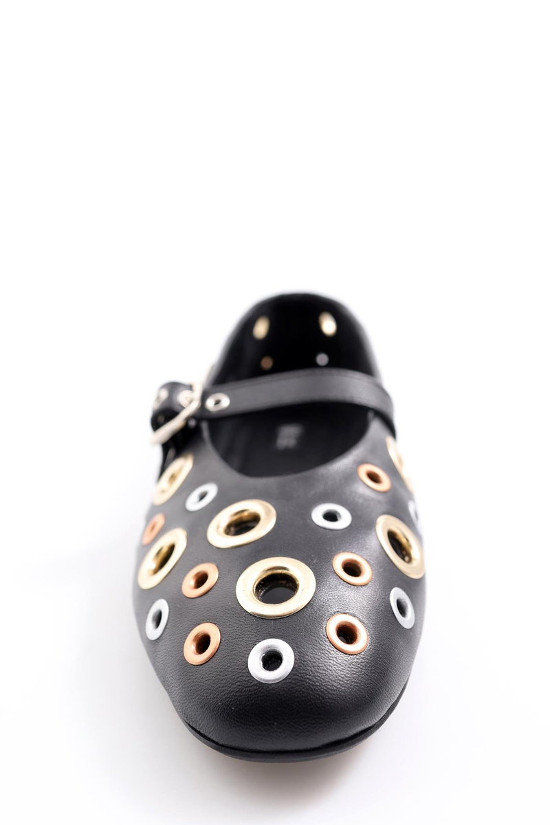 Siyah Kuş Gözlü Deri Babet 23638